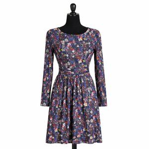 Boden Abigail Jersey Dress 14L Pewter Garden Meadow Floral Long Sleeve Pockets